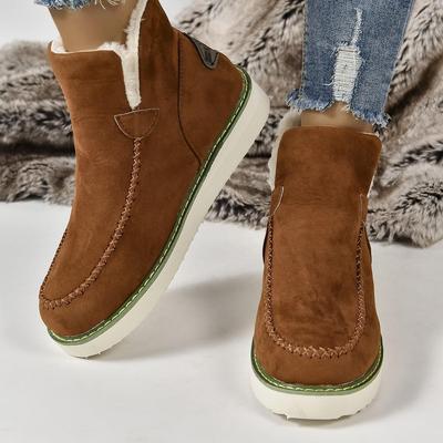 Women's Large Suede Snow Boots - 2024 Autumn/Winter, Warm Plus Velvet, European/American Style, Short Martin Boots
