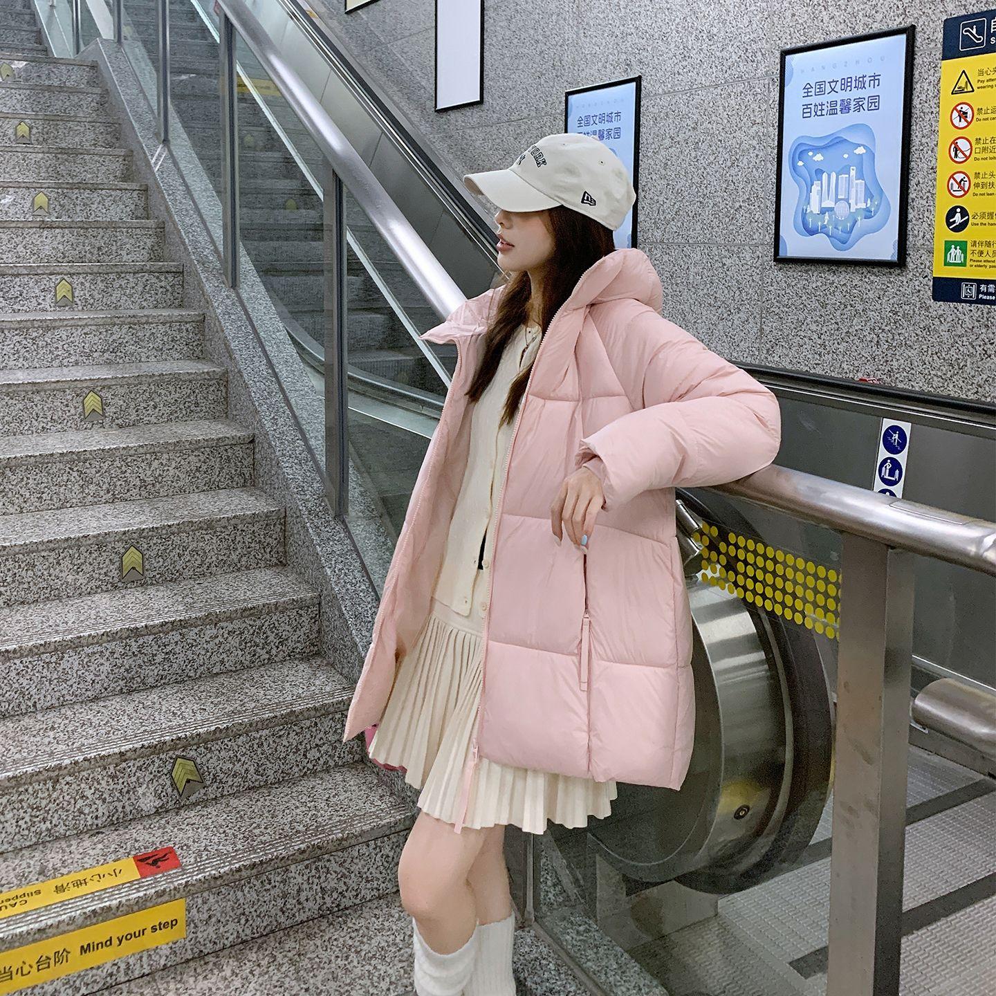 

Women s New Korean Style Loose Mid-length Down Cotton Coat Women s Thick Cotton Jacket Winter Hooded Jacket S