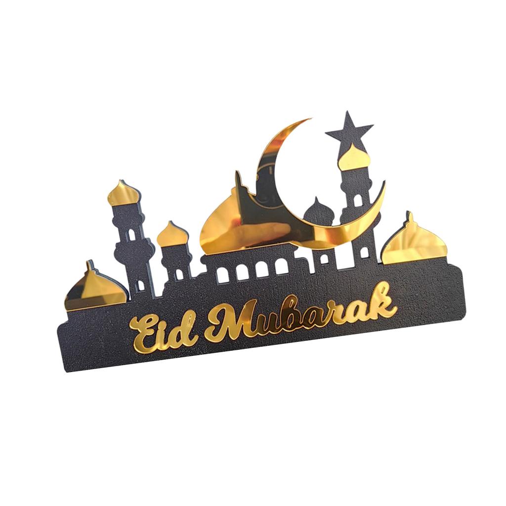 Customizable Ramadans Table Sign Acrylic Gold Silver Hollowed Castles Pattern Islamic Home for Holiday Gifting
