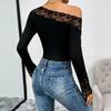 TEMU2025 New Autumn Style Elegant and Sexy Style Slim Lace One-shoulder Off-shoulder Black European and American Jumpsuit