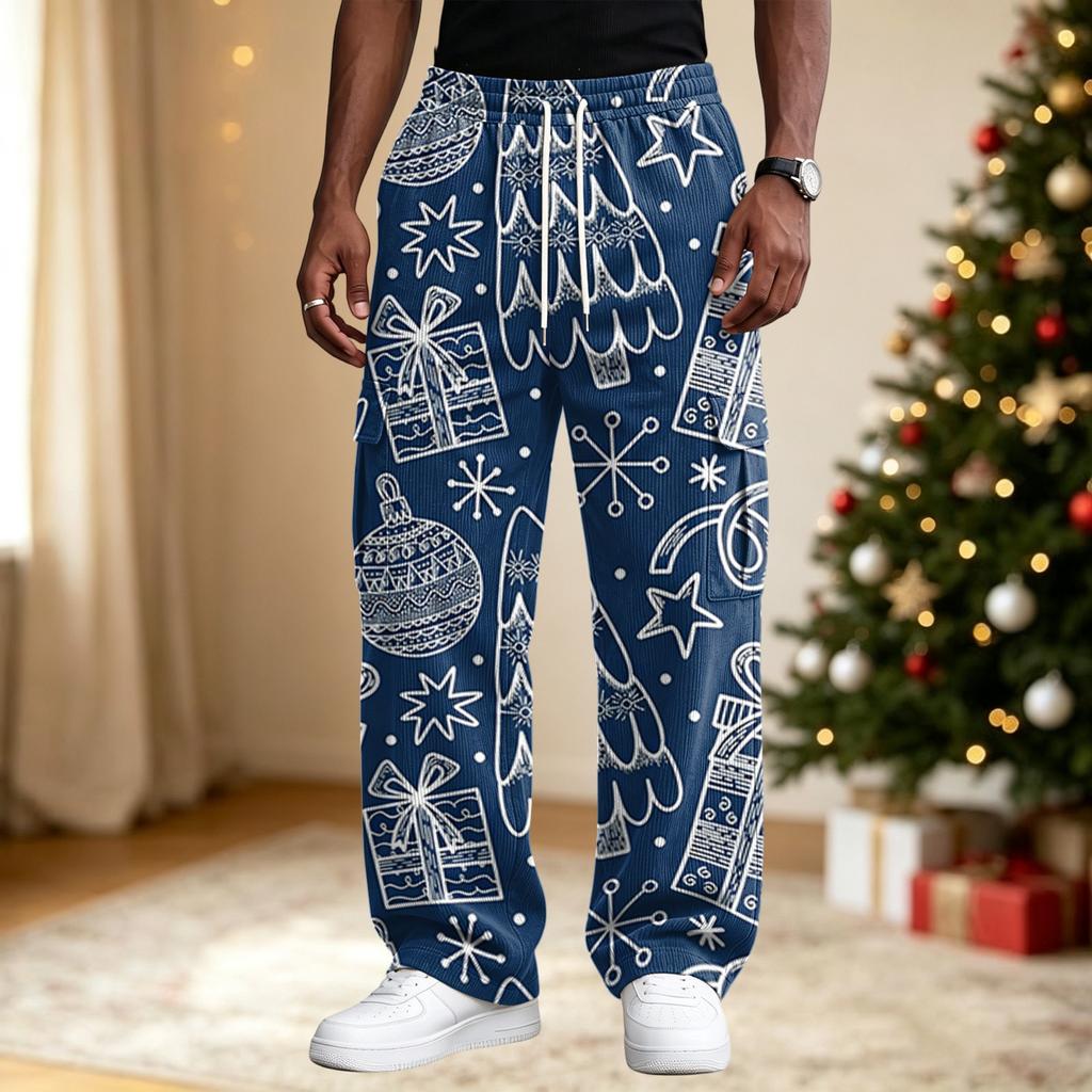 Men's Casual Pants with Christmas Print, Loose Fit Comfortable Streetwear for Holiday Parties
