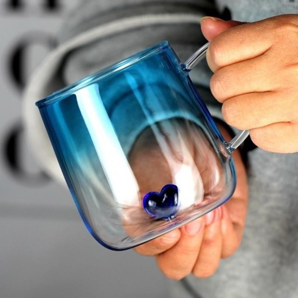 Tazza in Vetro Gradiente Cuore d'Amore 3D Trasparente Coppia Paio Tazza Nuova Tazza da Caffè in Vetro Accessori per la Casa
