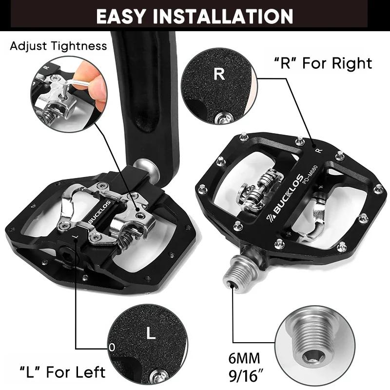 BUCKLOS MTB Pedal for SPD System Bicycle Mixed Pedal Mountain Bike Self-locking Pedals Aluminum Alloy MTB Bike Clipless Pedals