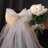 Elegant Double Bow Bridal Veil: Exquisite Lace Headpiece For Your Wedding Veil With Holy White Bow Hairpin For Wedding Headpiece