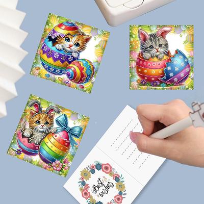 6 Stück Osterei DIY Diamantmalerei Karte Strassmalerei Karten-Set Diamantmalerei Grußkarte für Familie Freunde Geschenk