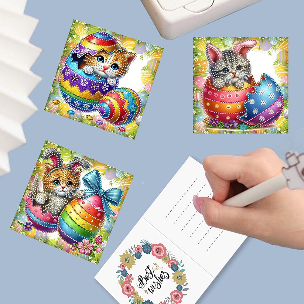 6Pcs Easter Egg Bunny Diamond Painting Greeting Card Kit Daily Wish Card for Friends 5D DIY Greeting Card for Easter Party Gift