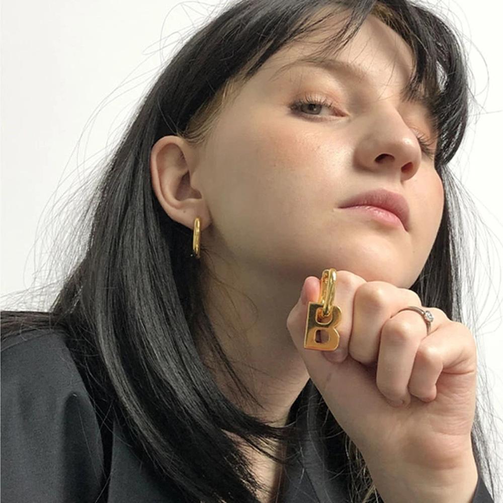 for Women Gold Silver Color Party Drop Dangle Earrings Removable Letter B Design Hoop Earrings