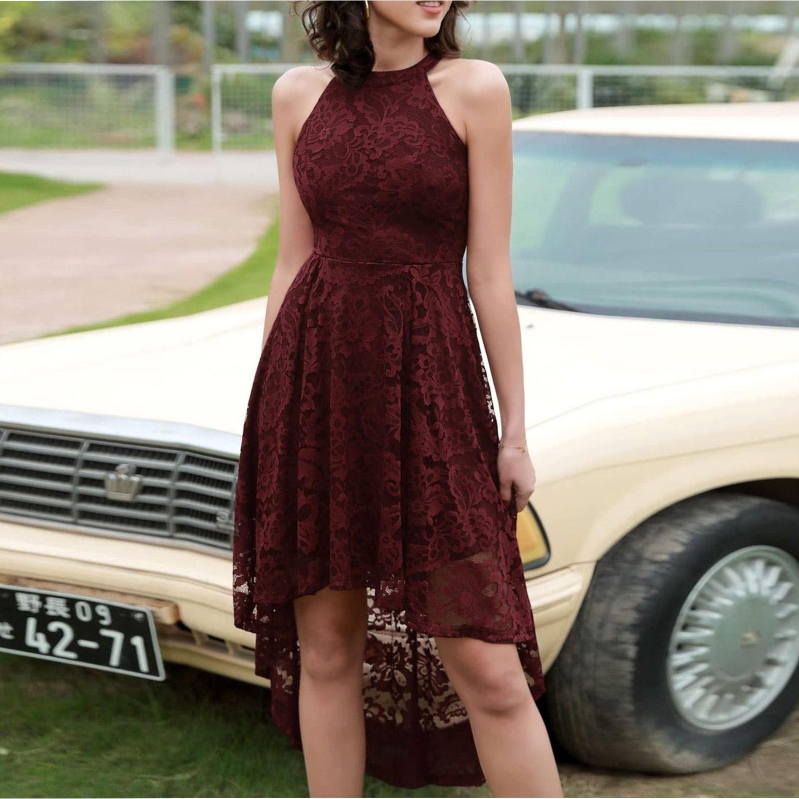Женское цветочное кружевное коктейльное платье, женское платье подружки невесты длиной до колена L винный