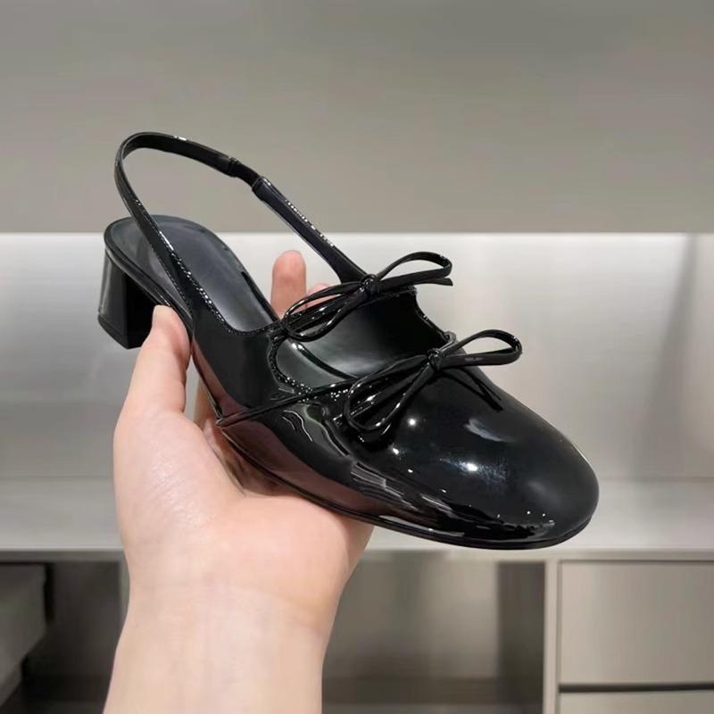 

2025 summer new French bow single shoes thick heel Mary Jane shoes women s small fragrant style color matching bag head sandals 39 чёрный