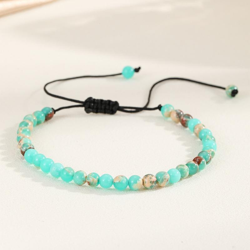 Pulseira de Contas Facetadas Turquesa – Acento Prateado Ajustável Joia Boho, Proteção Calma Presente para Homens e Mulheres