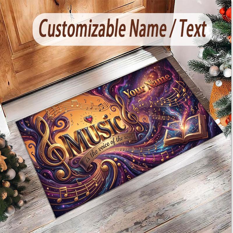 Music General Theme Soft Crystal Velvet Rug Custom Name & Text Print Non Slip Floor Rug for Bedroom Living Room