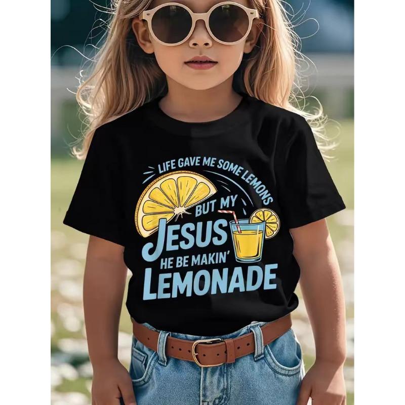 

European sizes Lemonade Faith T-Shirt - Life Gave Me Lemons But Jesus He Be Makin Lemonade Verse Kids Top, Round Neck Short Sleeve Tee 164cm
