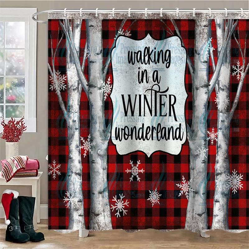 Christmas Tree Reindeer Bathing Curtain Bathroom Shower Curtain Waterproof With 12 Hooks Fishes Home Deco Free Ship