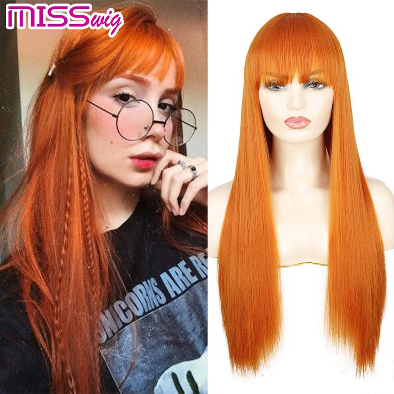Buy MISS WIG Long Straight Synthetic Wigs Orange Color Women cosplays