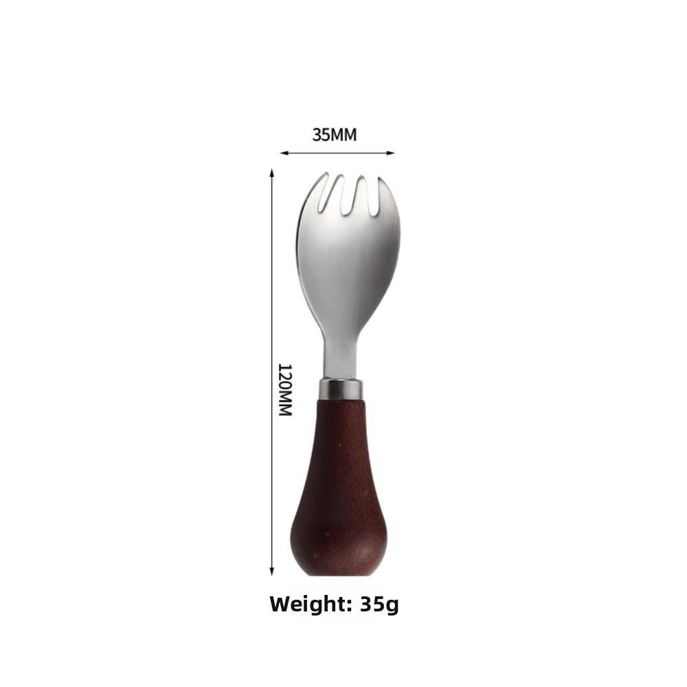 304 Stainless Steel Wooden Handle Spoon Standing Wood Handle Fork New Kids Soup Spoon Kitchen Tool