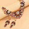 Vintage Necklace Earrings Set Women Leaves Flowers Rhinestone Bridal Accessories