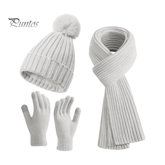 

3 шт./комплект зимняя шапка шарф перчатки комплект унисекс вязаный толстый теплый эластичный высокочувствительный сенсорный экран плюшевый мяч декоративный для велоспорта на открытом воздухе с флисовой подкладкой