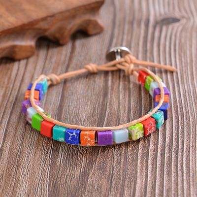 Retro Bohemian Style, Square, Colorful Turquoise Bracelet, Emperor Stone, Tree of Life, Bracelet, Yoga Bracelet, Accessories