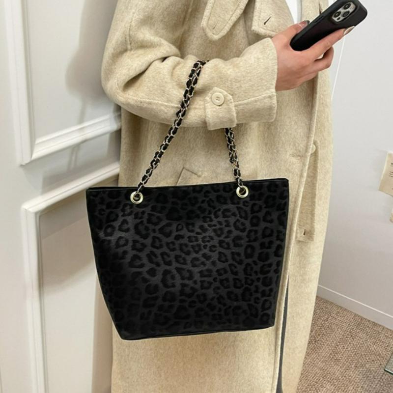 Fashion Leopard Print Shoulder Bag Women Large Capacity Crossbody Commuter Handle Bag Textured Casual and Simple Storage Bags