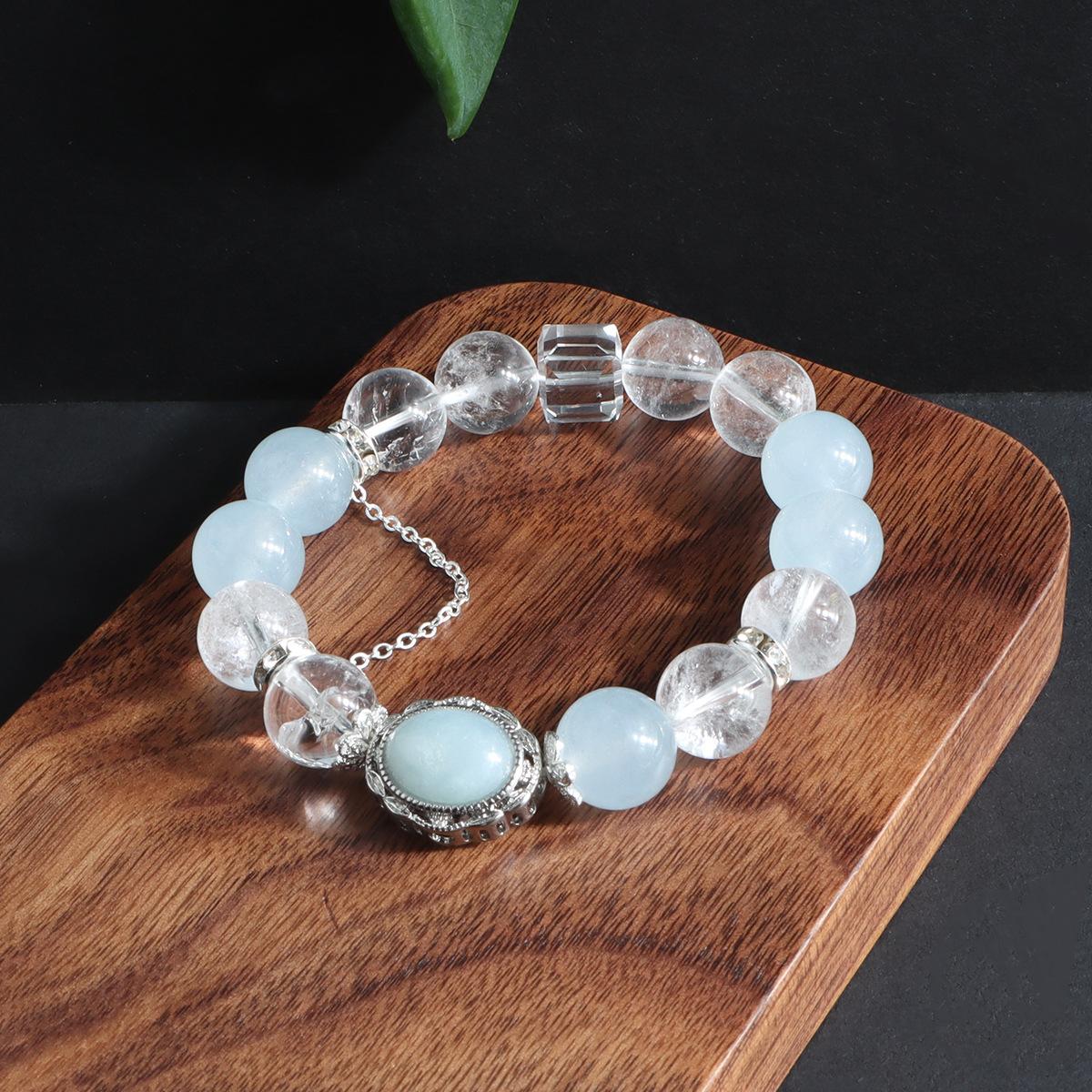 Bracelet Natural White Crystal Aquamarine Fashion Crystal Bracelet Egg Shaped Inlaid Chain Original