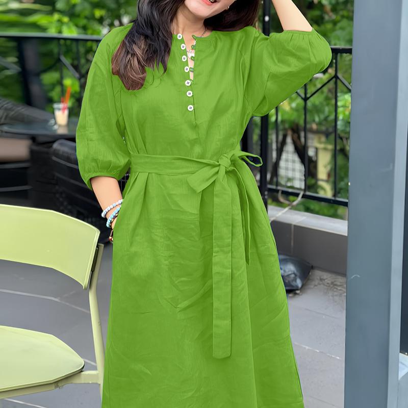 ZANZEA Abito Casual da Donna con Scollo a V, Colore Unito, Manica a 3/4