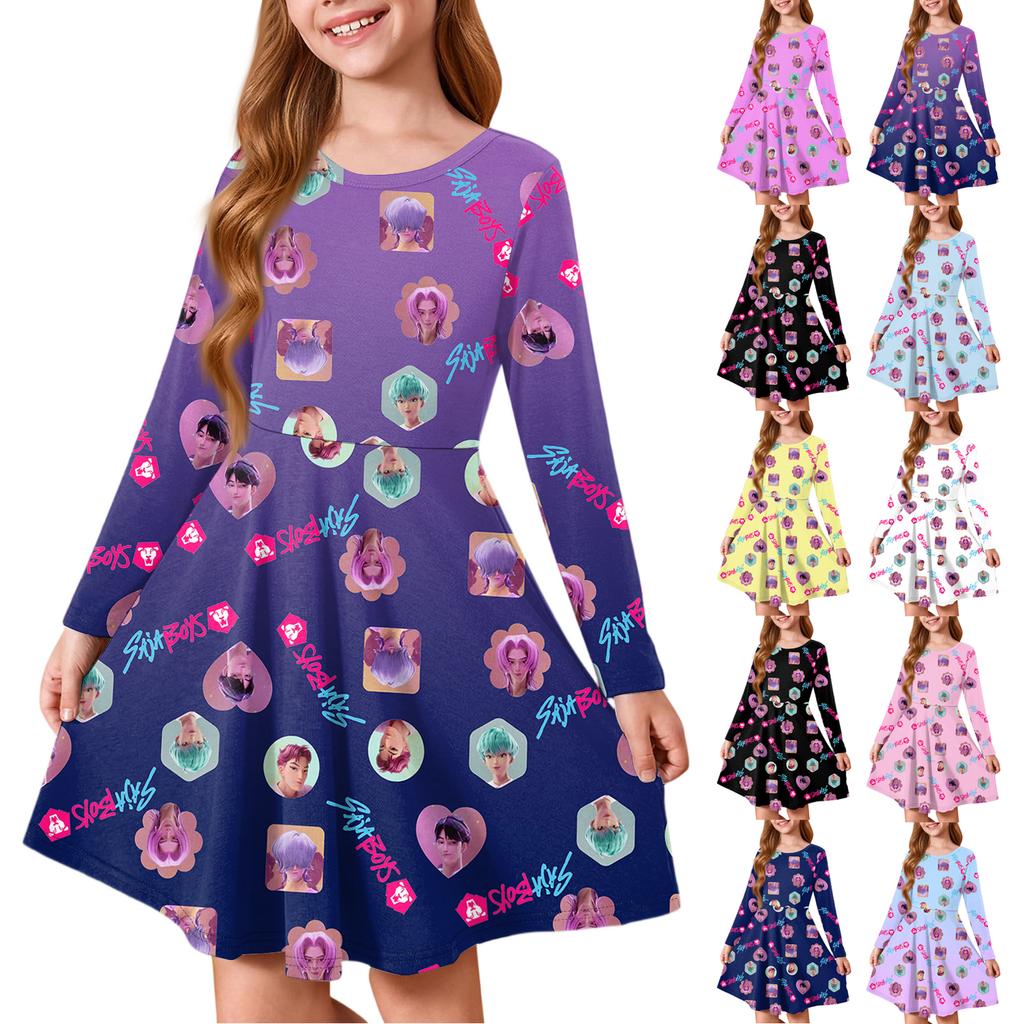 Girls' Princess Dress - Long Sleeve A-Line T-Shirt Dress