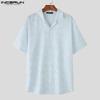 INCERUN Summer Oversized Men Lapel Neck Short Sleeve Print Casual Shirts