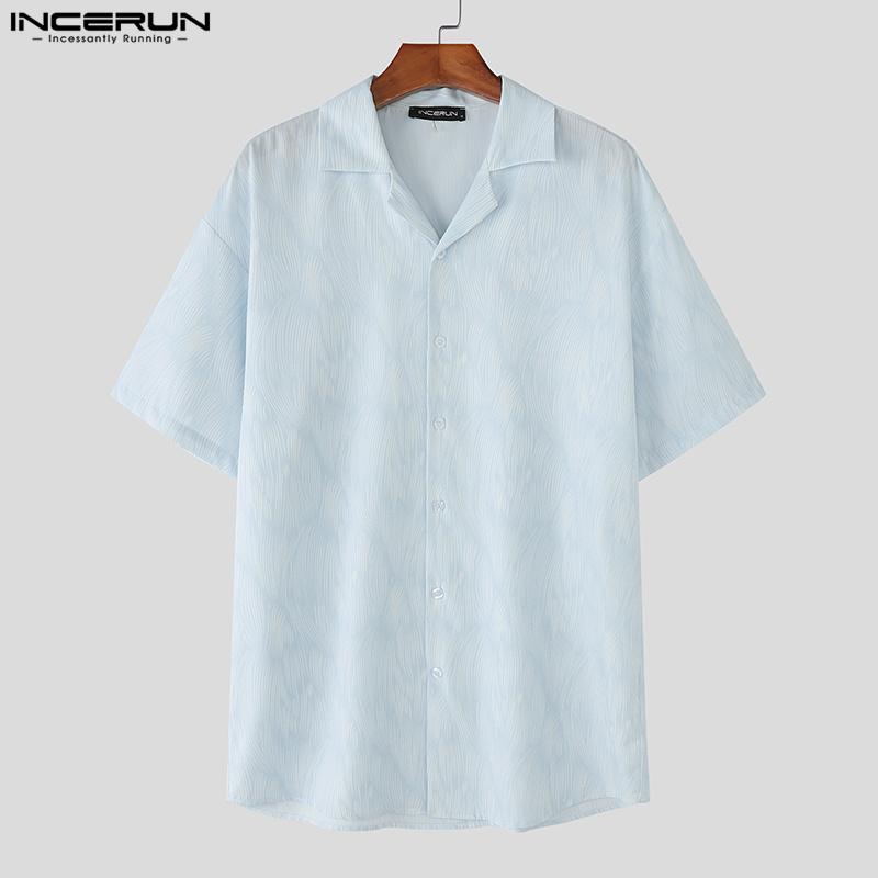 INCERUN Summer Oversized Men Lapel Neck Short Sleeve Print Casual Shirts