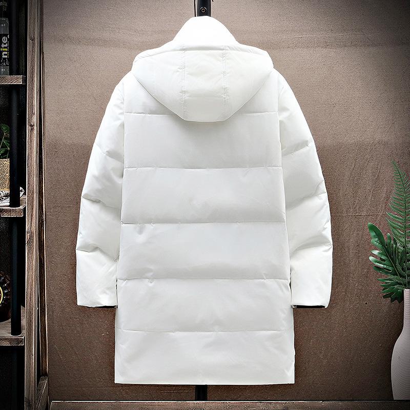 Autumn and Winter Men's White Duck Down Hooded Loose Down Jacket Three Bars Medium and Long Down Jacket