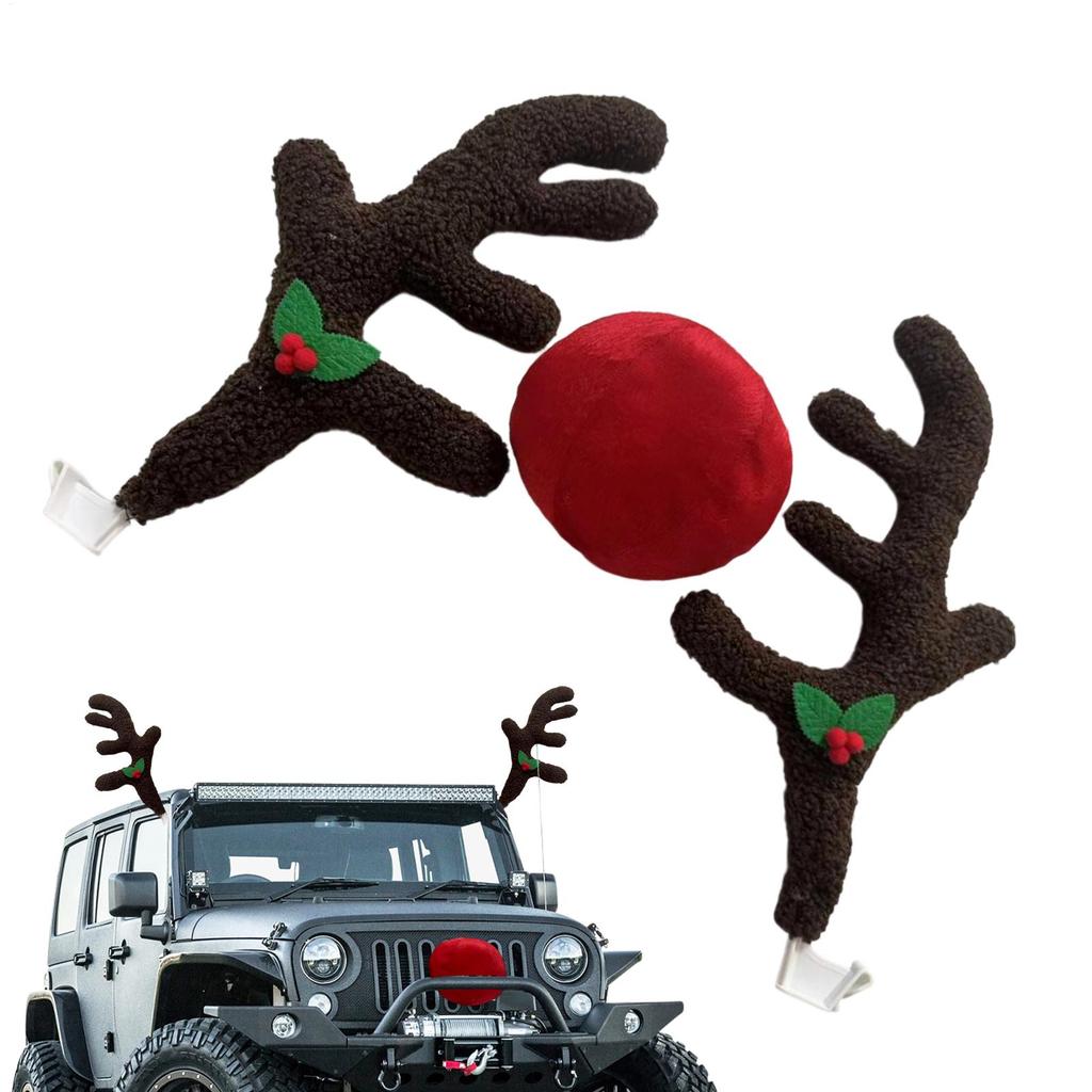2025 New Christmas Reindeer For Car Holiday Auto Exterior Costume Christmas Reindeer For Car Ornaments For Suv Van Truck Vehicle