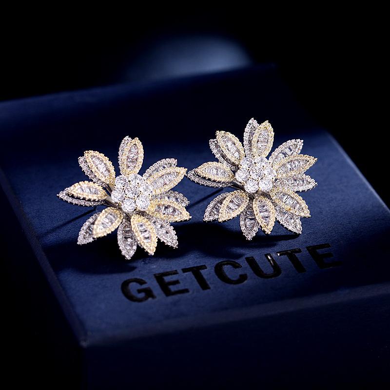 

Новые темпераментные трехмерные двухслойные серьги-цветы женские серебряные игольчатые модные серьги-подсолнухи из цветного циркония