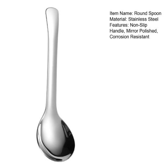 316 Stainless Steel Round Spoon with Deep Head Soup Ice Cream Spoon for Home Dishwasher Safe Rust-Proof Non-Slip Polished Camping Kitchenware