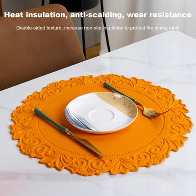 Table Mat Hemmed Edge Heat-resistant Oil-proof Round PVC Heat Insulation Placemat Cup Pad Decoration Kitchen Supplies