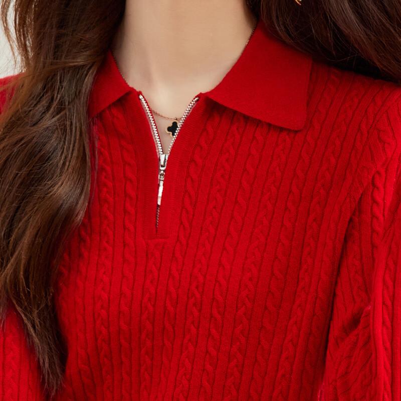 Women's 100% Wool Half-Zip Twist Knit Sweater