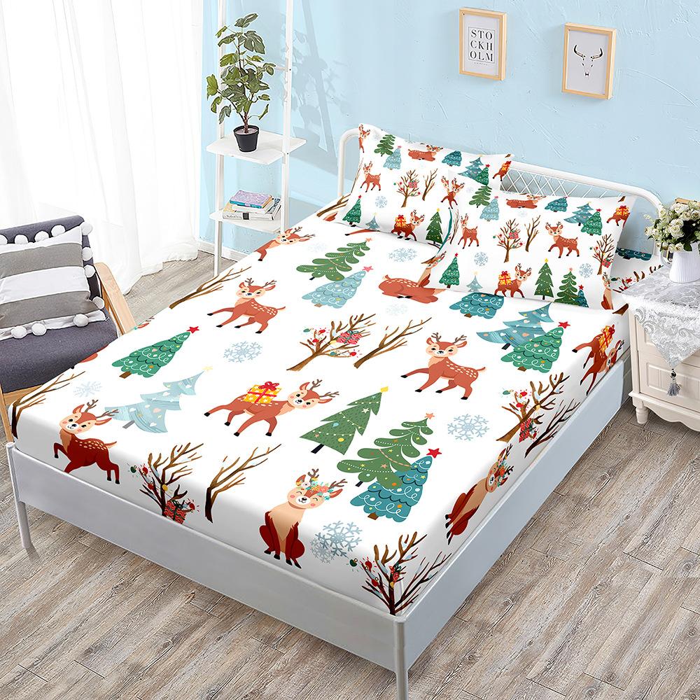 Christmas Three-Piece Mattress Digital Printing Mattress Cover Mattress Protective Cover