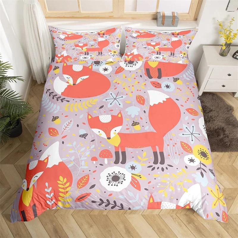 Mädchen Cartoon Fuchs Bettbezug Kawaii Tier Bettdeckenbezug Mikrofaser Waldtiere Bettwäscheset Einzeln Queen Für Kinder Erwachsene