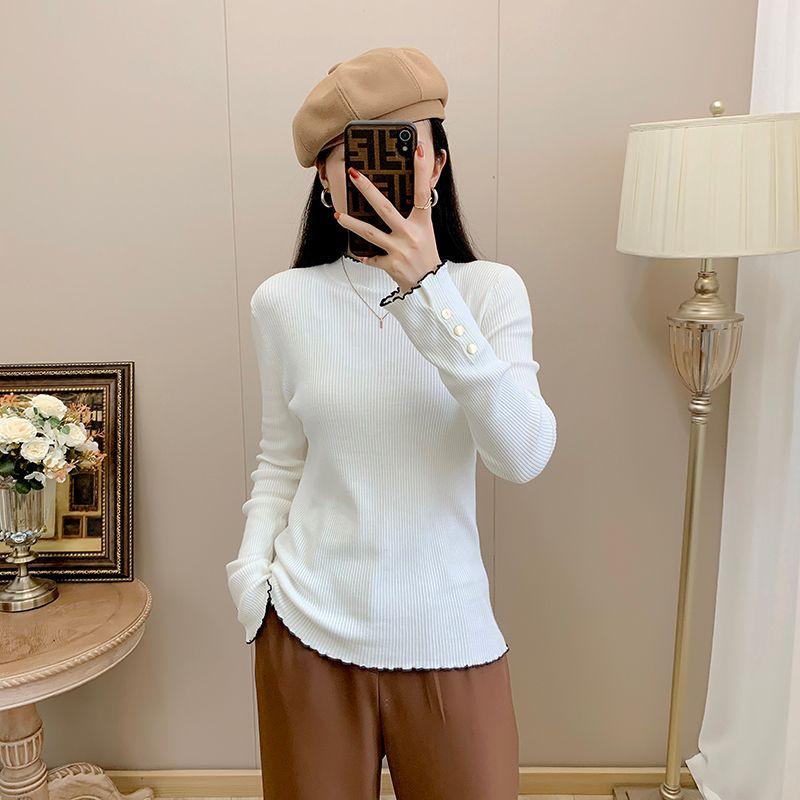 House Autumn and Winter Export European and American Women's Clothing Stringy Selvedge Round Neck Stretch Knitwear Plus Size Bottoming Sweater
