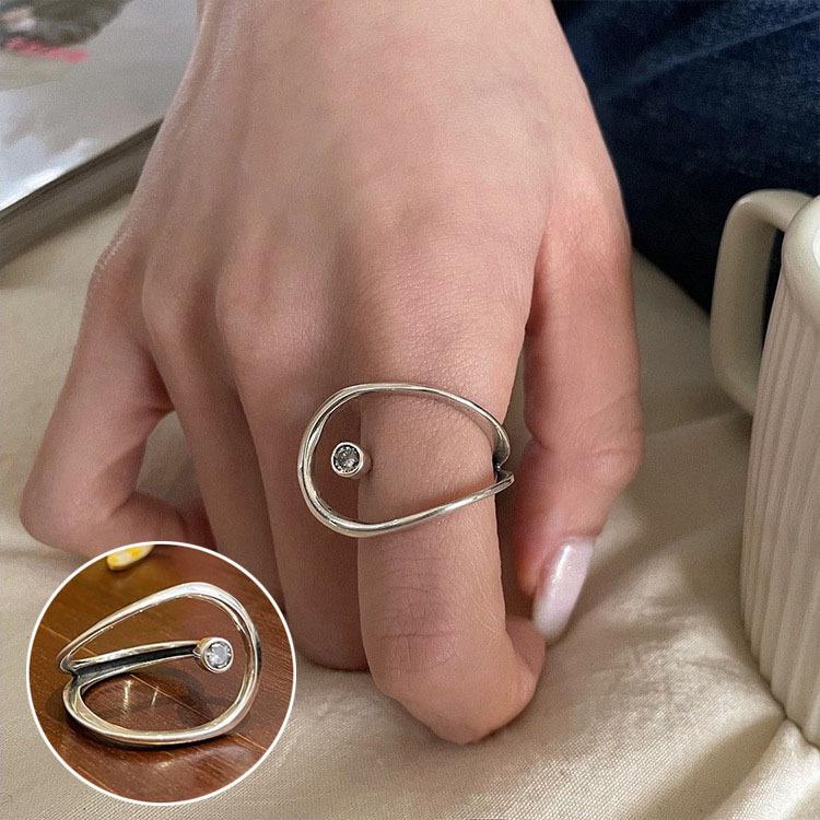 Bague de doigt ouverte vintage pour femme à double couche géométrique de style coréen plaquée argent S925