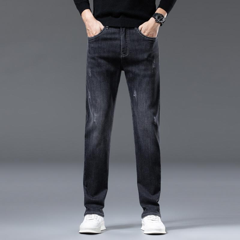 

2024 Осень и зима Новый стиль с плюшем и утолщенным денимом Прямые облегающие брюки свободного покроя Высококачественные свободные повседневные длинные брюки для мужчин 38