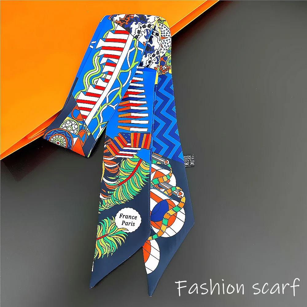

Korean summer New Chain Buckle Decoration Ribbon Small Scarf Women Twill Tied Bag Handle Ribbon Hair Band Souvenir Small Scarf 90X5CM