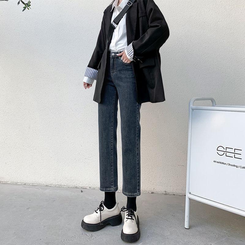 2025 Women's High-Waisted Straight-Leg Jeans, Versatile Korean Style, Loose & Slimming Nine-Point Fit for Spring & Fall