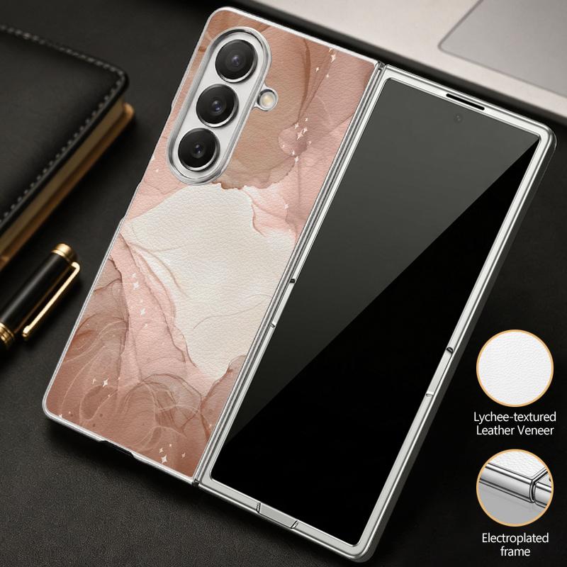 Watercolor Marble Case For Samsung Z Fold 8 Ultra 7 6 5 Luxury Plating Leather Skin Hard Phone Cover For Galaxy Z Fold8 Fold7 Fold6