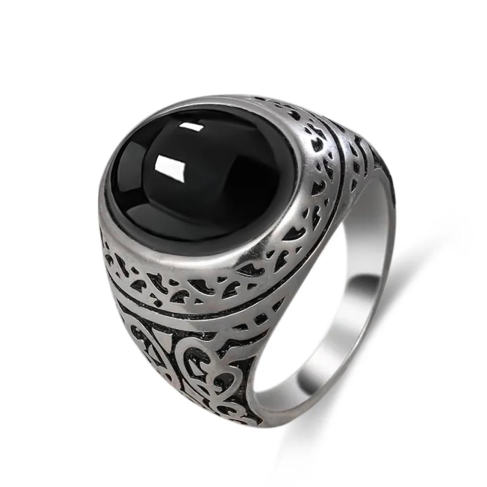 Vintage Sterling Silver 925 Ring with Large Natural Black Onyx Stone 10*14MM Oval Shape Fine Party Jewelry for Men.