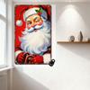 Vintage Santa Claus Metal Tin Sign - Retro Red Suit Jolly Figure with Holly Hat, Cane, Rosy Cheeks & Winking Eye, Solid Red Back