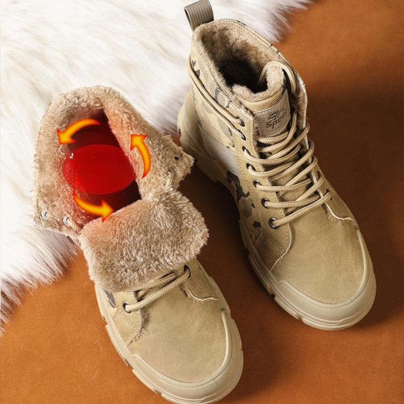 Fashion Men's Camouflage Boots Trendy Casual Retro Desert High Quality Plush Middle Top Motorcycle Outdoor Hiking Work Shoes
