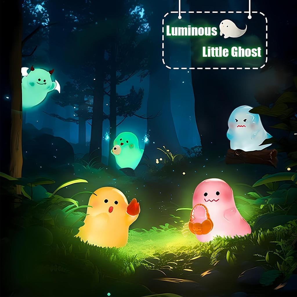 Ghost Statue Halloween Figurines 6 Pieces Glowing Cute Ornaments Resin Figure For Workplace Nursery Home Tabletop Bookshelf