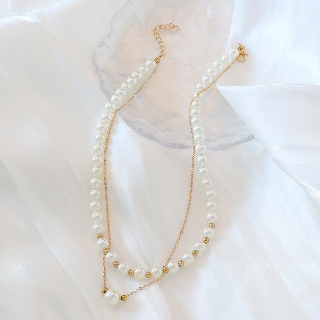 Ladies Retro Two Layer Imitation Pearl Pendant Necklaces