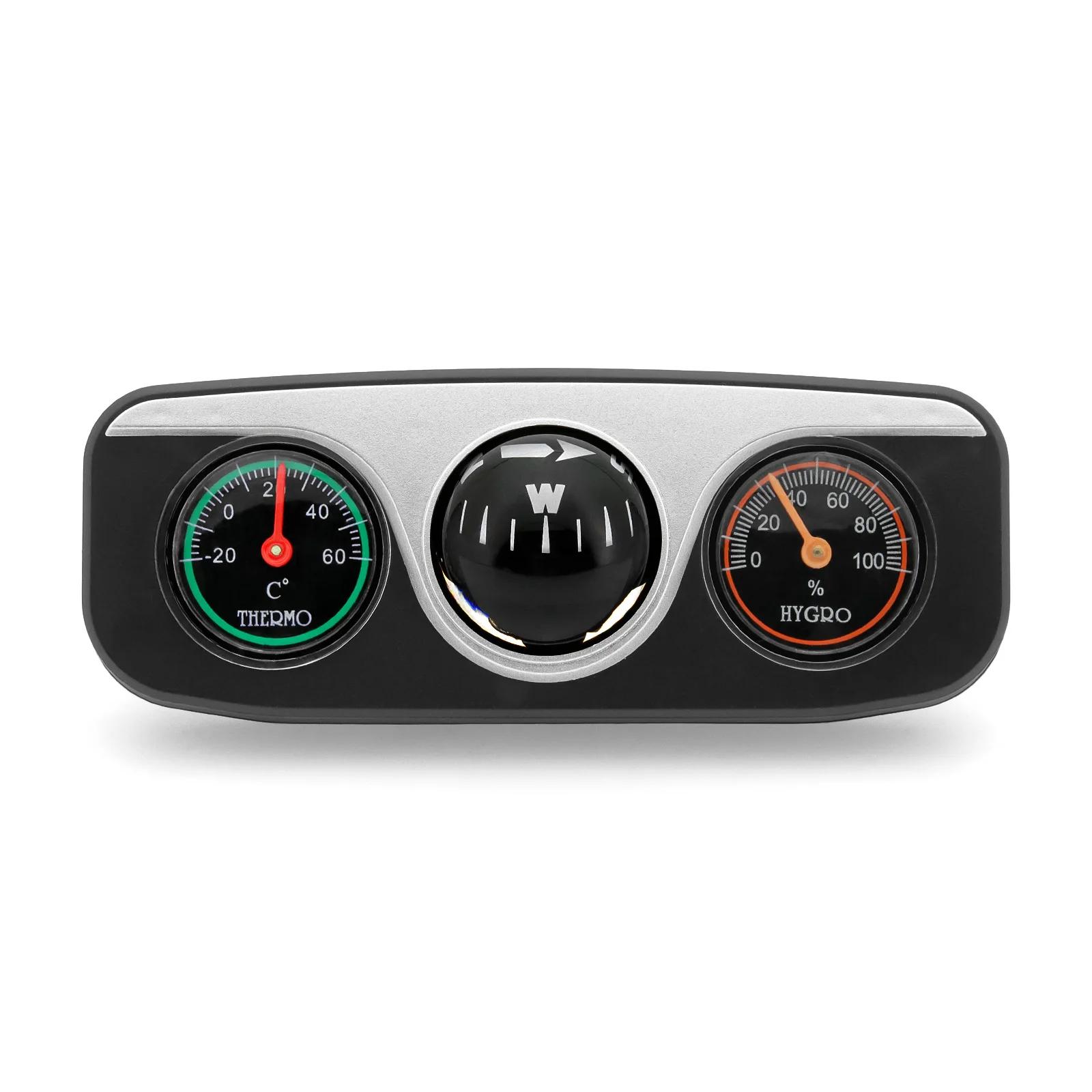 

Car Compass Ornaments Decoration 3 in 1 Guide Ball Compass Hygrometer Thermometer For Auto Boat Vehicles Interior Accessories чорний