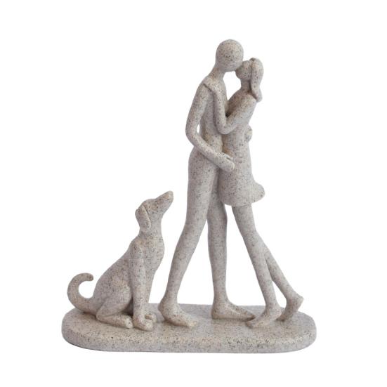 Modern Abstract Couple Figurine Romantic Woman Statue with Dog Resin Man and Sculpture A