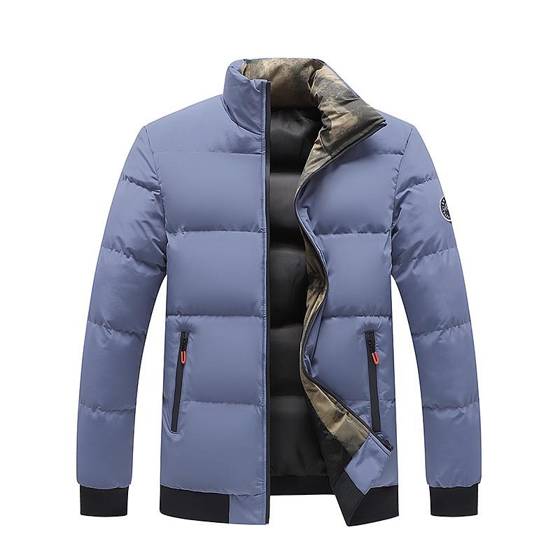 Mens Winter Warm Cotton Puffer Jacket Short Style Stand Collar Loose Fit Zipper Front Daily Wear